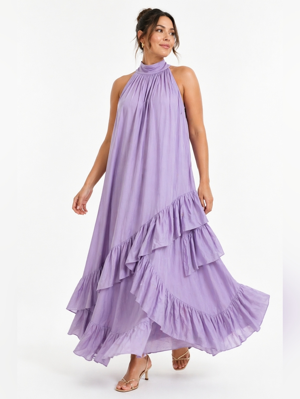 Anthropologie Especia Caviaña Lila Ruffle Hem Maxi Dress Lavender Size M